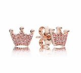 925 Silver Enchanted Crown Crystal Stud Earrings Wedding Gift