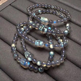 Natural Gray Moonstone/Labradorite Pixiu Bracelet Charm Wealth Luck Jewelry