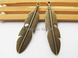 50pcs Antique Silver/Bronze Heavy Filigree Long Feather Pendant Charm/Finding