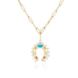 Vintage Pearl Horseshoe Pendant Necklace for Women, Gold Alloy Pendant