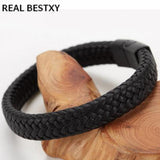 Men's Punk Braided Leather Bracelet with Magnetic Buckle