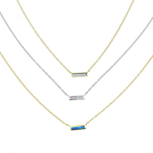 Fire Opal Stone Bar Charm Necklace Silver 925 Sterling Silver Chains Necklace