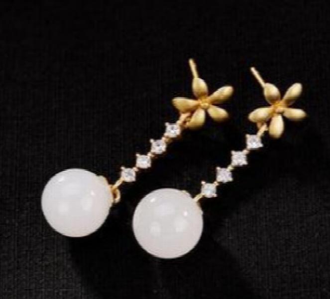ER407 Fine Jewelry Bead Jade 24KT Stud Earrings