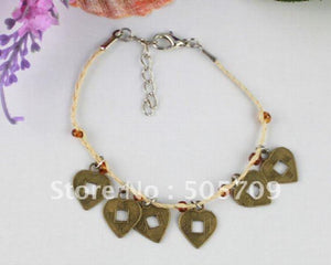 24pcs Heart Charms Raffia Bracelets Antique Bronze Finish