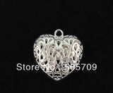 Set of 20 35mm Filigree Heart Charms in Sterling Silver Plate