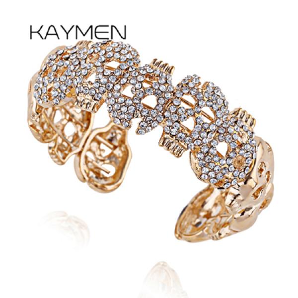 KAYMEN Skull Cuff Bracelet Rhinestone Bangle for Women