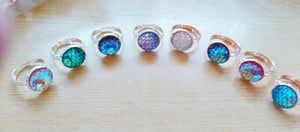 10pcs 12mm Faux Druzy Ring Pink Glitter Sparkly Rings