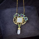 Hetian Jade Ancient Window Sill Lattice Pendant Sweater Chain Retro