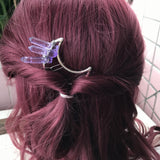 Quartz Point Brass Hair Clip Pins, Raw Crystal Moon Barrette