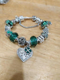 Green Flower Rhinestone Bracelet European Charms Jewelry for Women