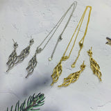 Copper Wire Zircon Necklace Earrings Set Wedding Jewelry S1525