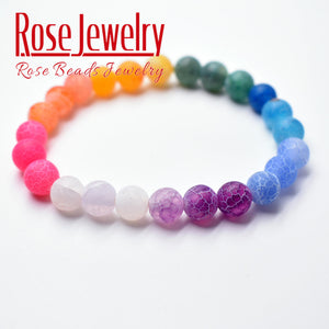 Colorful Frost Cracked Agates Bracelet Charm Spacer Beads Gift Women/Men