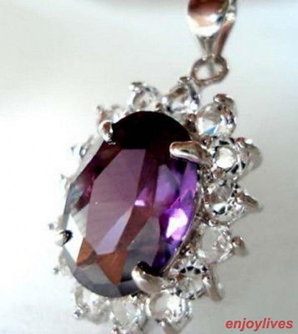 Purple CZ Crystal Pendant & Necklace Set