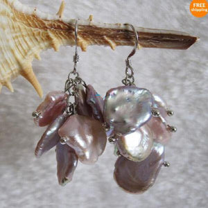Lavender Keshi Freshwater Pearl Dangle Earrings