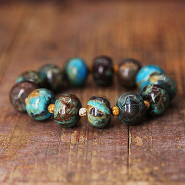 Mixed Natural Stones Ocean Jasper Beads Stretched Bracelet