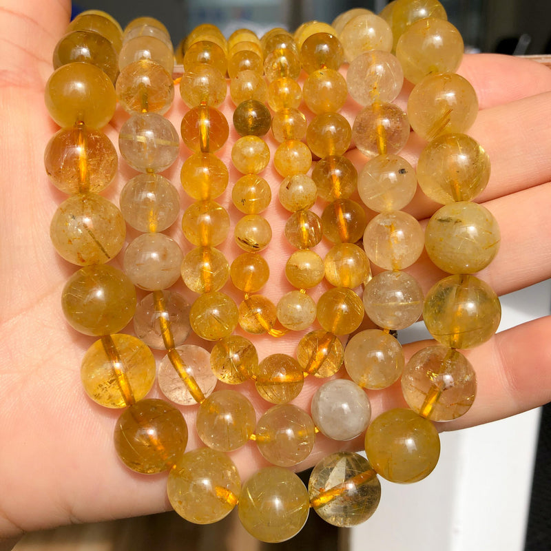 Natural Stone Yellow Rutilated Quartz Beads for Jewelry Making