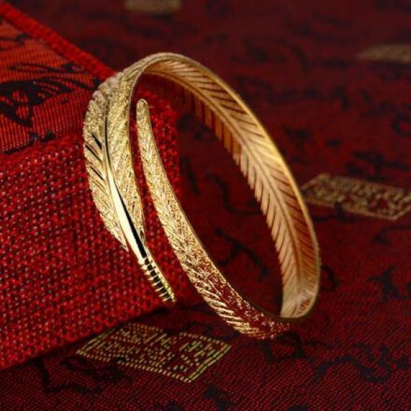 925 Sterling Silver Yellow Feather Bracelet Bangle for Women