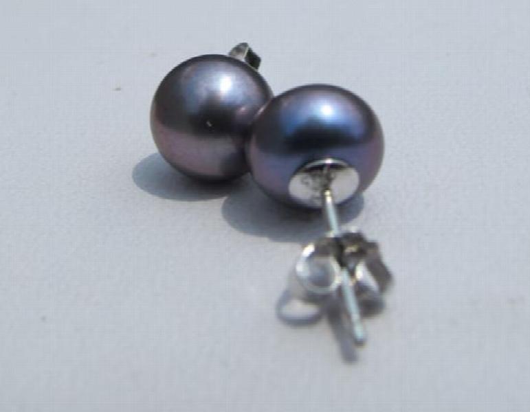 Peacock Pearl Earrings 8mm Freshwater Pearl Silver Stud Bridesmaid Gift