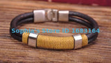 Surfer Hemp Leather Hand Wrap Men's Wristband Bracelet Cuff