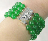 Emeralde Green Jade Beads Bangle Bracelet with Flower Clasp