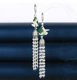 Green Water Drop Earrings Women Long Tassel Flash Crystal Ear Accessory