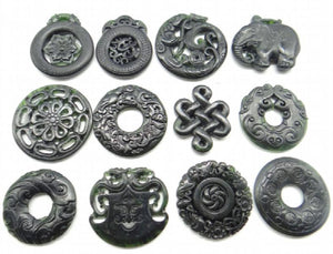 Chinese Green Stone Hand-Carved Amulet Pendant for DIY Jewelry Making