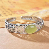 Natural Hetian Jade Ingot Bracelet Chinese Retro Charm Silver Jewelry