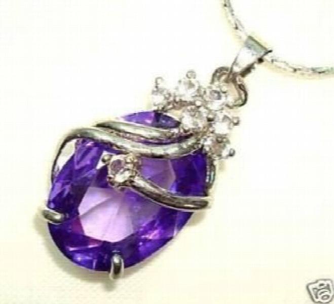 Amethyst Pendant Necklace with PC Inlay - 100%