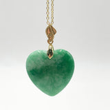 Green Jade Heart Pendant Chinese Love Necklace Charm Jadeite Lucky Amulet