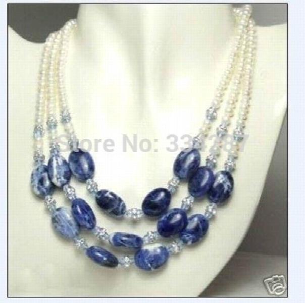 Blue Jade Pearl Wedding Necklace 6-7MM Pearls