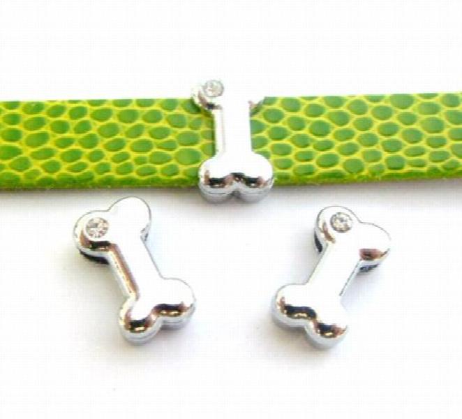 100PC/lot 10mm Dog Bone Slide Charms for Leather Bracelet DIY Alloy Accessories
