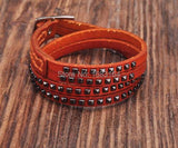 Orange Double Wrap Leather Wristbands Bracelet Cuff Punk