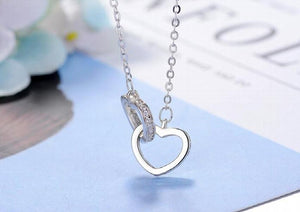 Plata Double Heart Circle CZ Pendant Necklace for Women Gift