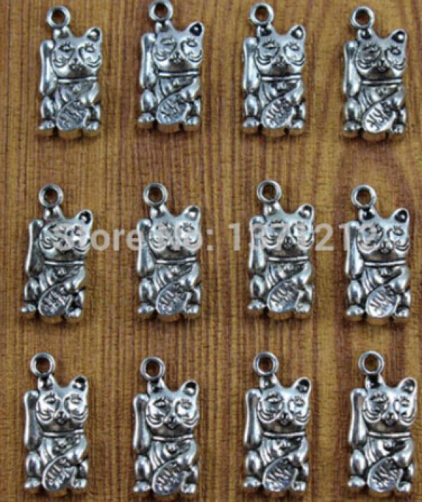 Retro Lucky Cat Charm Pendant Jewelry 60pcs 17x9mm Fast B42