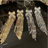 Sequin Bow Earrings with Tassel, S925 Silver Needle