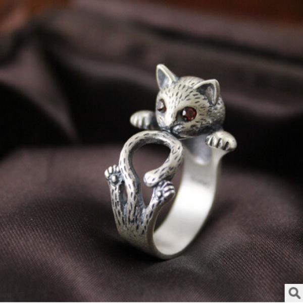 Vintage Thia Silver Cat 925 Sterling Silver Adjustable Ring