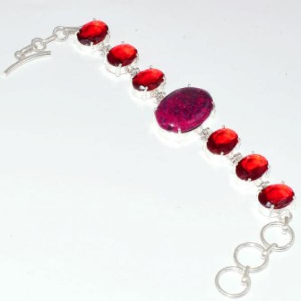 Garnet & Honey Dendrite Opal Bracelet 20.5 cm