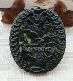 Natural Green Stone Jade Chinese Coin Dragon Lucky Pendant Necklace