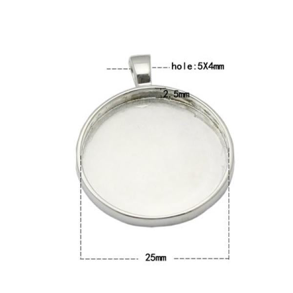 Sterling Silver Circle Pendant Blanks 25mm Round Blank Photo Pendant Trays