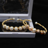 Hand-Wound AA Natural Freshwater Pearl 14K Filled Bangle