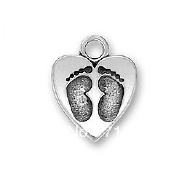 Antique Silver Plated Baby Feet Heart Shape Accessory Jewelry