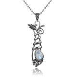 Vintage S925 Silver Turquoise Pendant Necklace Women Grape Plant Long
