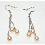 AA Pearl Earrings White Pink Lavender 3 Beads Dangle Earring