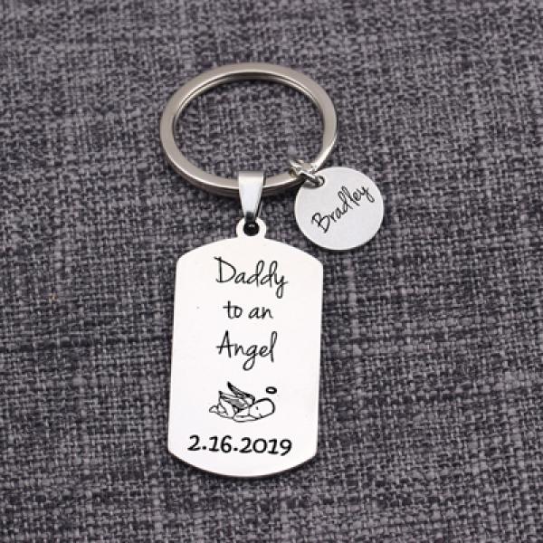 Dog Tag Keychain Daddy To An Angel Miscarriage Date Name Loss of Child