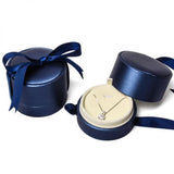 Round Pu Jewelry Box with Ribbon Pendant Ring Wedding Anniversary