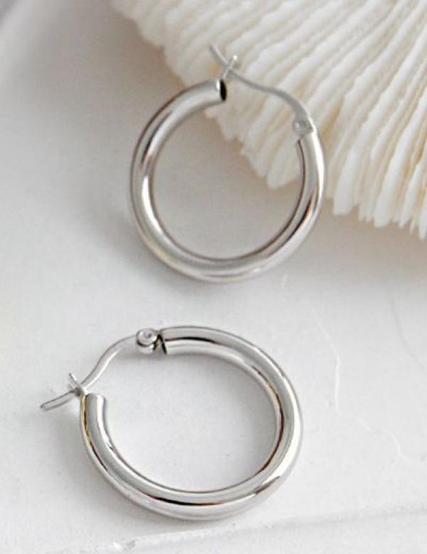 925 Silver Round Hoop Earrings Geometric Women Minimalist Jewelry