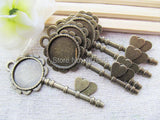 50pcs Filigree Heart Key Pendant Charm/Base Setting Tray 20mm Cabochon DIY