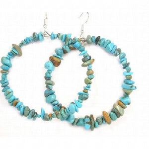 Turquoise Beaded Gemstone Hoop Dangle Earrings