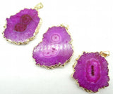 Natural Stone Quartz Crystal Plated Chrysanthemum Agates Pendant 5PCS