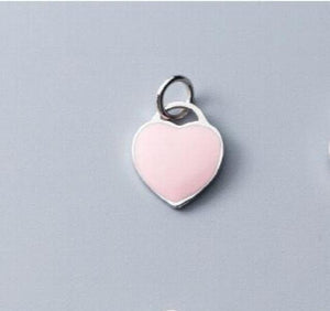 925 Silver Heart Charm Pink/Blue Drop Pendant DIY Jewelry